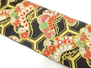 アンティーク　亀甲に笠松・桐・菊模様織り出し子供帯（着用可）